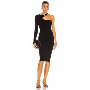 NWT HELMUT LANG Seamless Jersey Nylon Core Cutout Midi Dress in Black, Size XS/S
